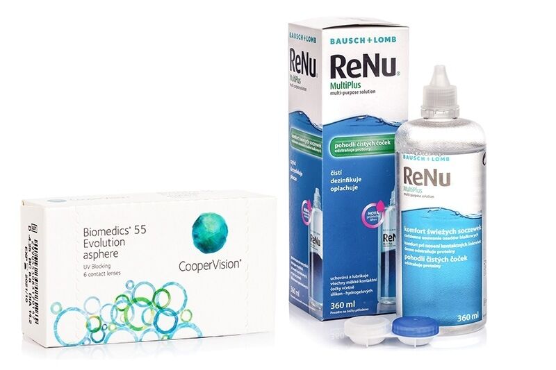 Biomedics contact lenses Biomedics 55 Evolution CooperVision (6 lenses) + ReNu MultiPlus 360 ml with case