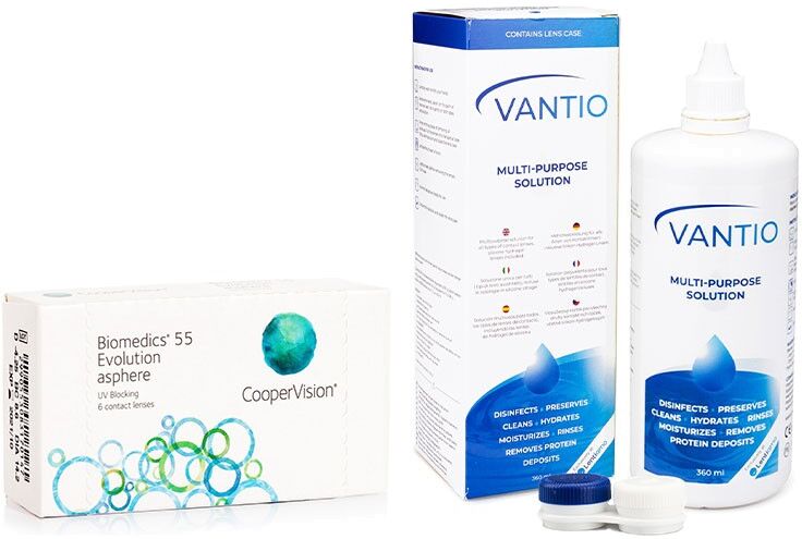 Biomedics contact lenses Biomedics 55 Evolution CooperVision (6 lenses) + Vantio Multi-Purpose 360 ml with case