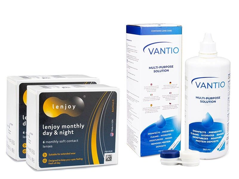 Lenjoy contact lenses Lenjoy Monthly Day &amp; Night (12 lenses) + Vantio Multi-Purpose 360 ml with case