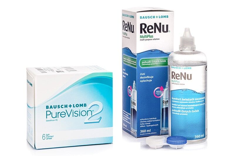 PureVision contact lenses PureVision 2 (6 lenses) + ReNu MultiPlus 360 ml with case