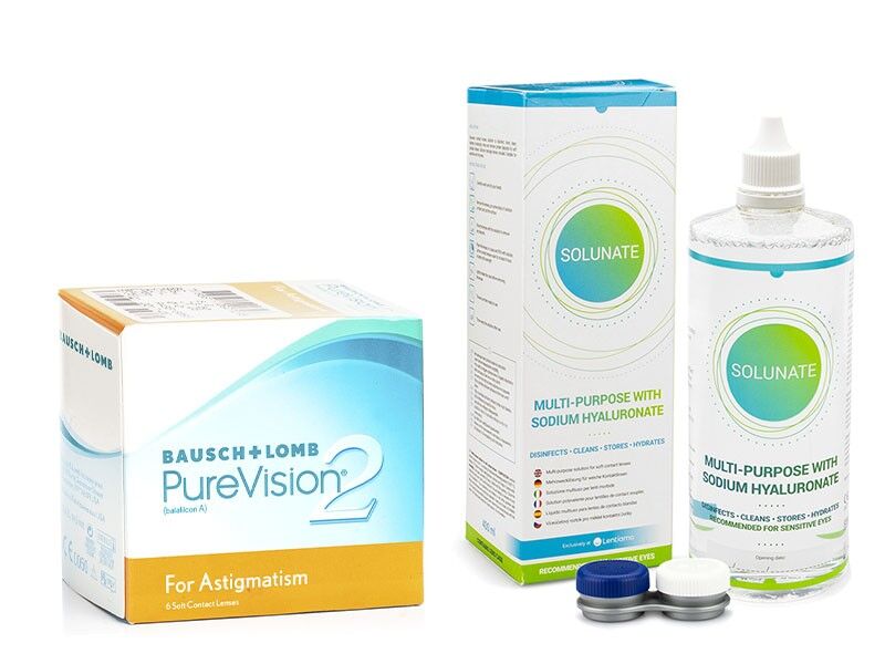 PureVision contact lenses PureVision 2 for Astigmatism (6 lenses) + Solunate Multi-Purpose 400 ml with case