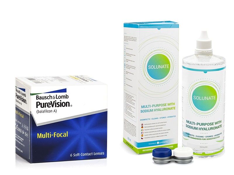 PureVision contact lenses PureVision Multi-Focal (6 lenses) + Solunate Multi-Purpose 400 ml with case