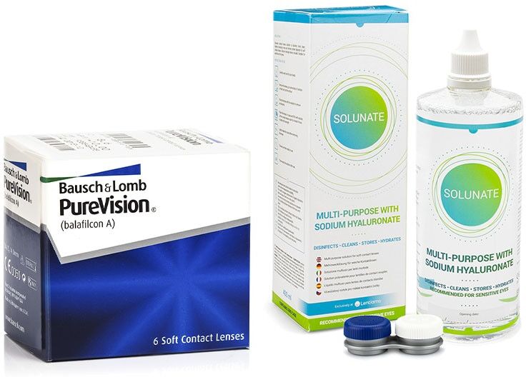 PureVision contact lenses PureVision (6 lenses) + Solunate Multi-Purpose 400 ml with case