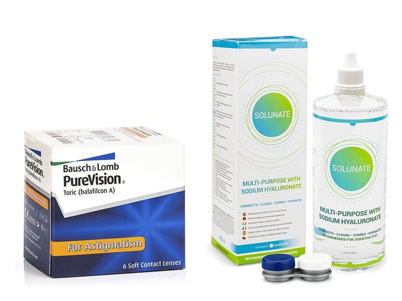 PureVision contact lenses PureVision Toric (6 lenses) + Solunate Multi-Purpose 400 ml with case