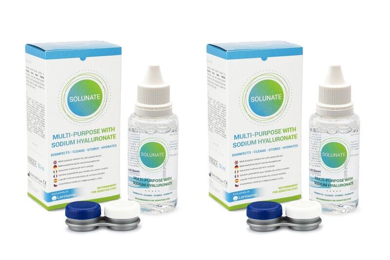 Solunate contact lens solution Solunate Multi-Purpose 2 x 50 ml with cases travel pack