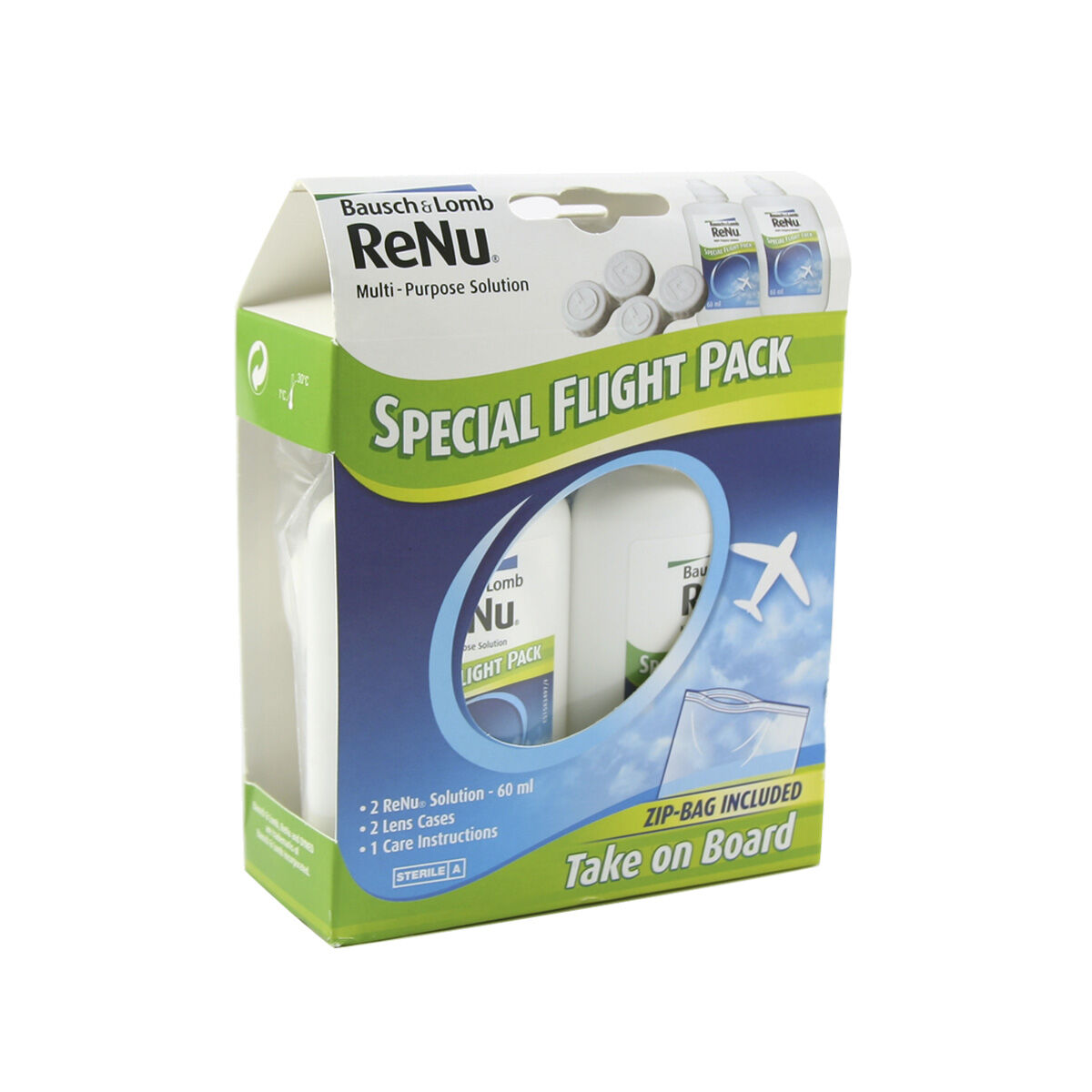Bausch & Lomb ReNu Multi-Purpose Flight Pack (2*60ml), Contact Lens Cleaning Solution, For Silicone Hydrogel Lenses