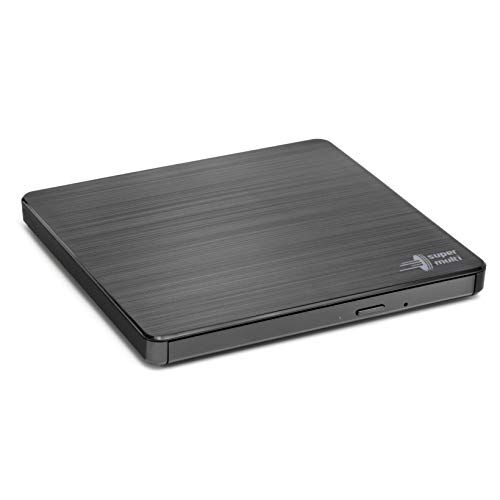 150465 Hitachi-LG GP60NB60 extern bärbar DVD-brännare med snygg design, 9,5 mm, USB 2.0, DVD-R, CD-R, DVD-RAM kompatibel, TV-port, Windows 10 och Mac OS-kompatibel, svart