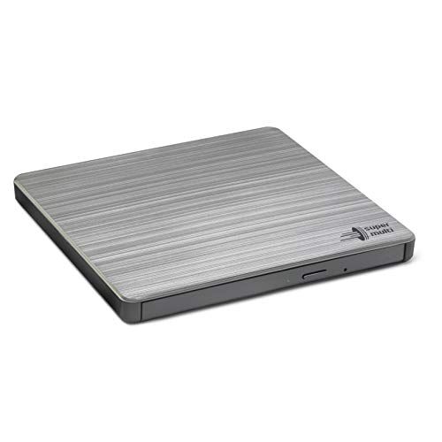 150938 Hitachi-LG GP60NS60 extern bärbar DVD-brännare med snygg design, 9,5 mm, USB 2.0, DVD-R, CD-R, DVD-RAM kompatibel, TV-anslutning, Windows 10 och Mac OS-kompatibel, silver