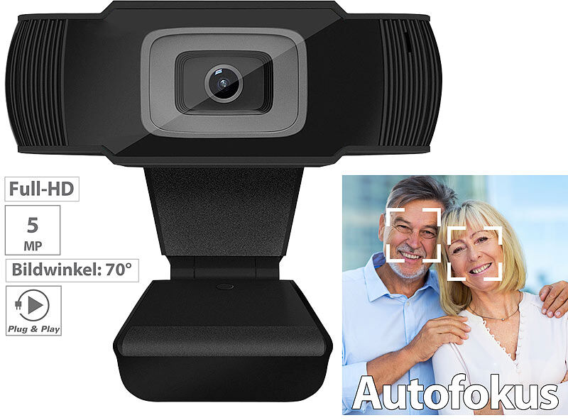 Somikon Full-HD-USB-Webcam mit 5 MP, Autofokus und Dual-Stereo-Mikrofon