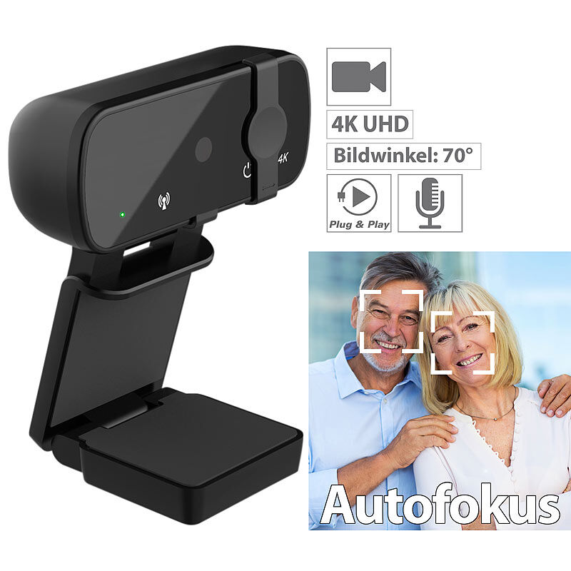 Somikon 4K-USB-Webcam mit Linsenabdeckung, Mikrofon und Autofokus