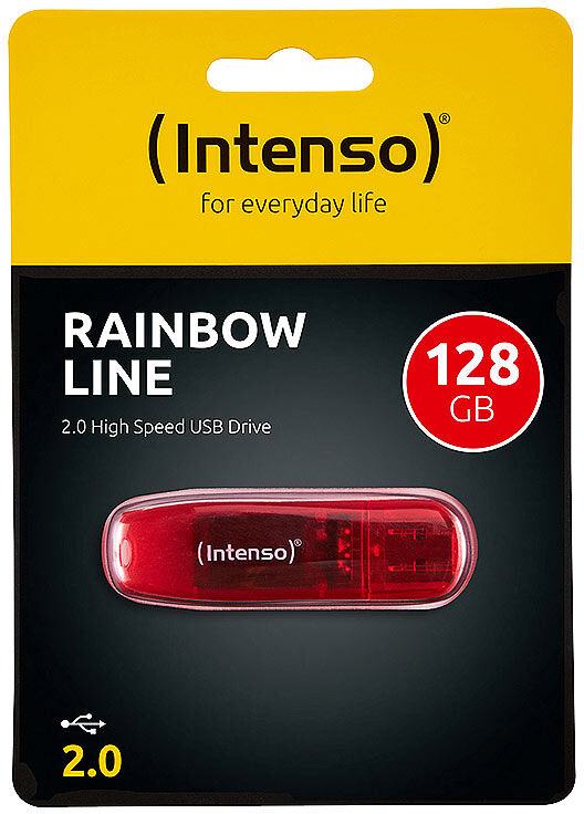 Intenso 128 GB USB-2.0-Speicherstick Rainbow Line, transparent-rot