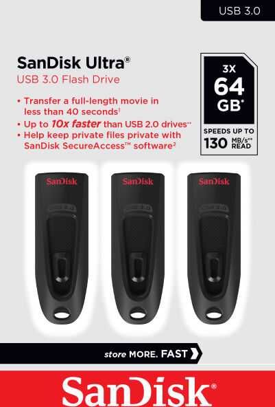 SanDisk Ultra USB3-Stick - 64GB - 3er Pack