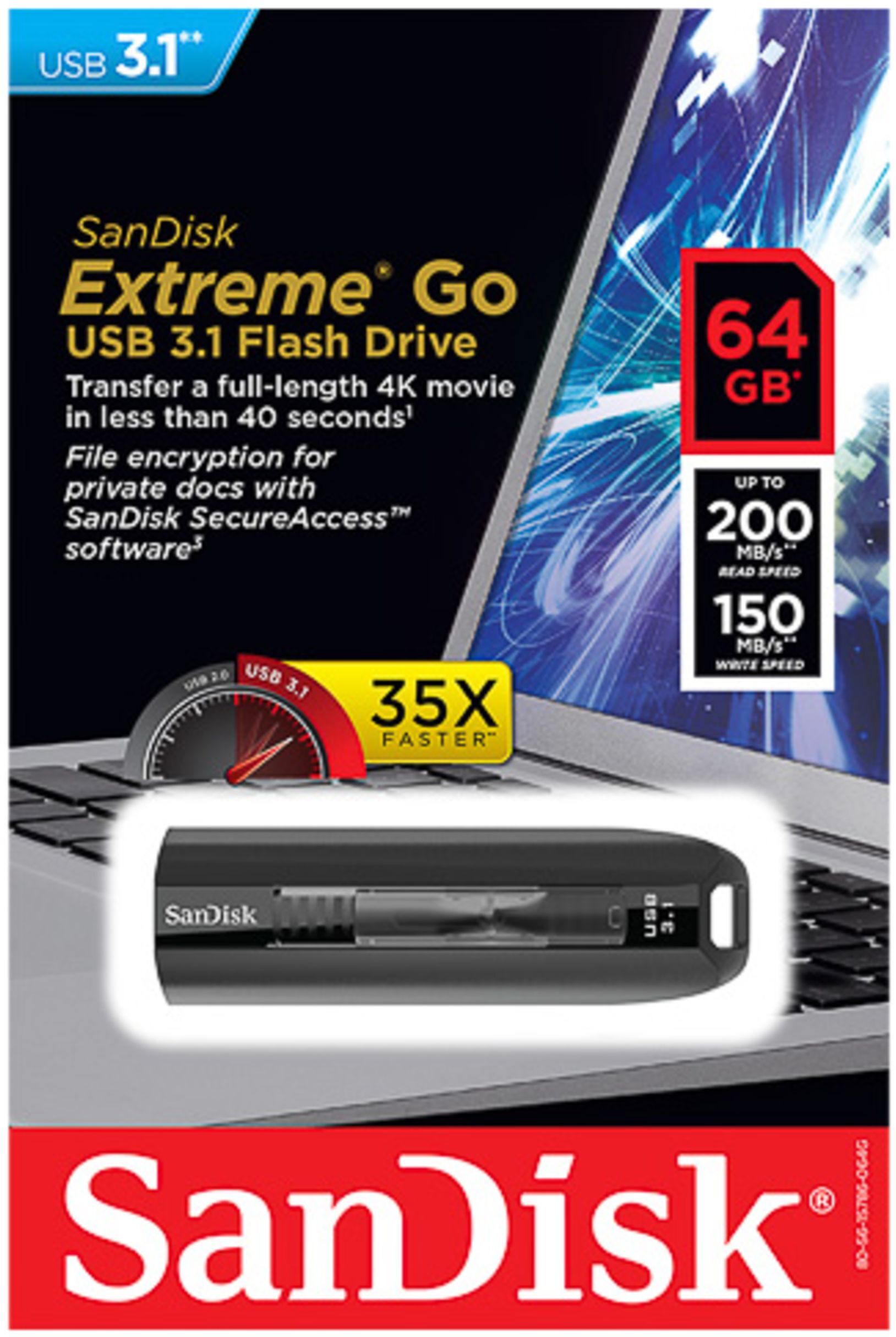 SanDisk - Cruzer Extreme Go USB 3.0 STICK 64GB