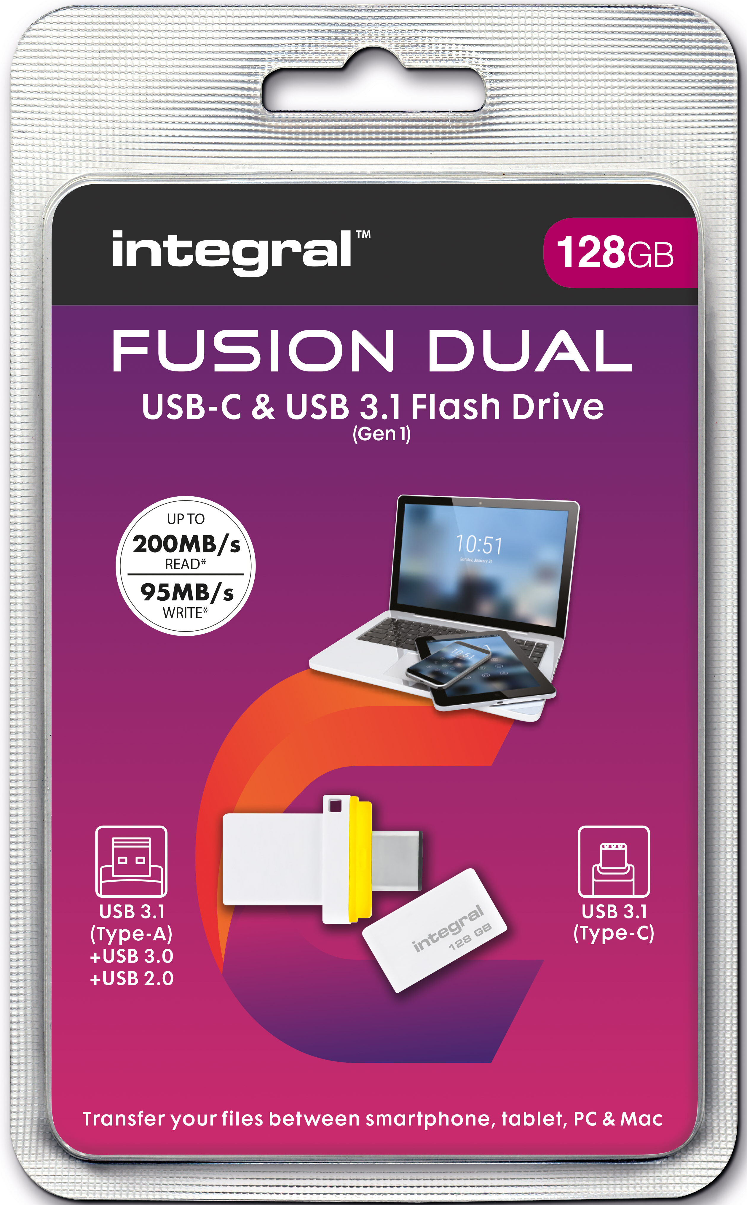 INTEGRAL Clé USB-C + USB 3.1 Fusion Dual 128GB