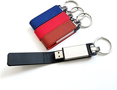 USB-minne 4 st blå/röd/brun/svart, PU-läder och metallnyckelring PenDrive, mode kreativo USB 3.0/2,0, stickMemory U-diskgåva/present (2,0/2 GB)