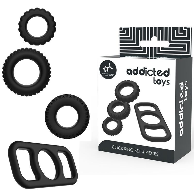 addicted toys Zestaw 4szt. Pierścieni Erekcyjnych na Penisa   100% ORYGINAŁ  DYSKRETNA PRZESYŁKA