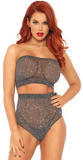 Leg Avenue Mesh Top & Slip Schwarz-Silber (OS)