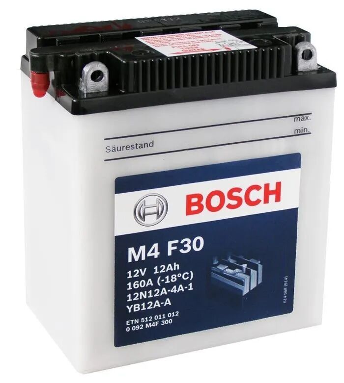 Bosch Batteria Moto 12 Ah  Sx M4f30 A Carica Secca Con Acido Predosato Yb12a-A 160 A