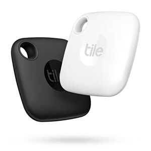 TILE Mate (2022) Lot de 2 localisateurs d’article Bluetooth, Portée de 60 m, fonctionne avec Alexa et Google Home, Compatible avec iOS et Android, Noir/Blanc - Publicité