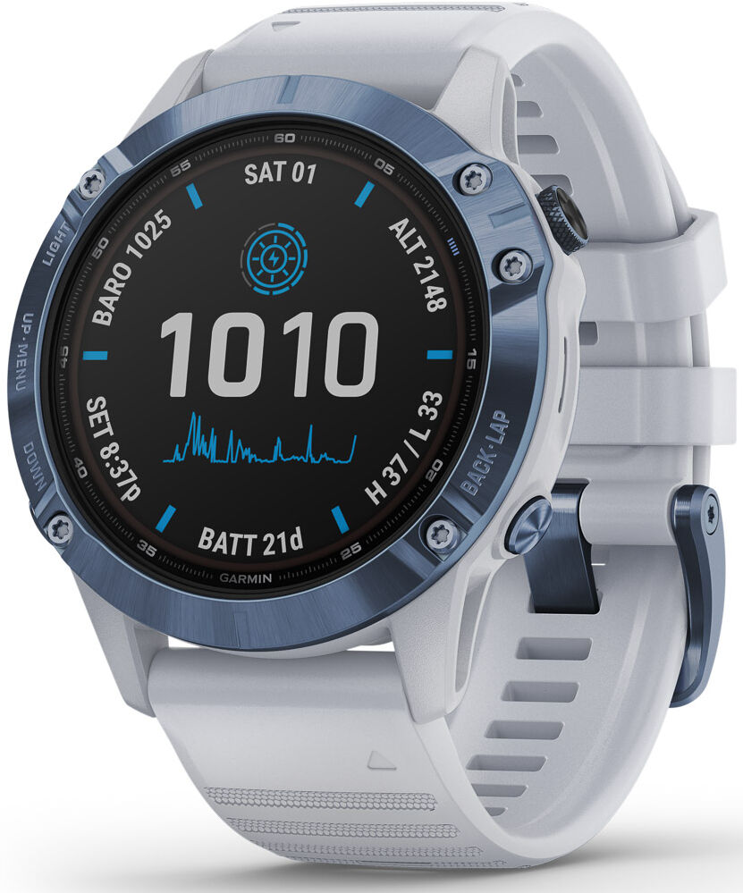 Garmin fenix 6 - Pro Solar Edition, Mineral Blue with Whitestone Band GPS klokke for den aktive friluftsentusiast