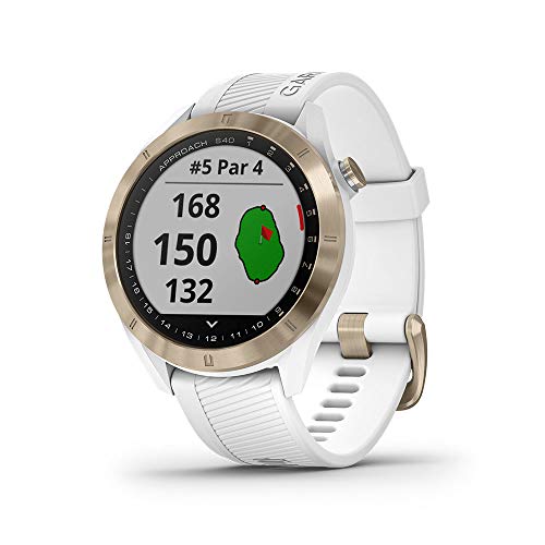 010-02140-02 Garmin Approach S40, Stylish GPS Golf Smartwatch, Lightweight with Touchscreen Display, White/Light Gold