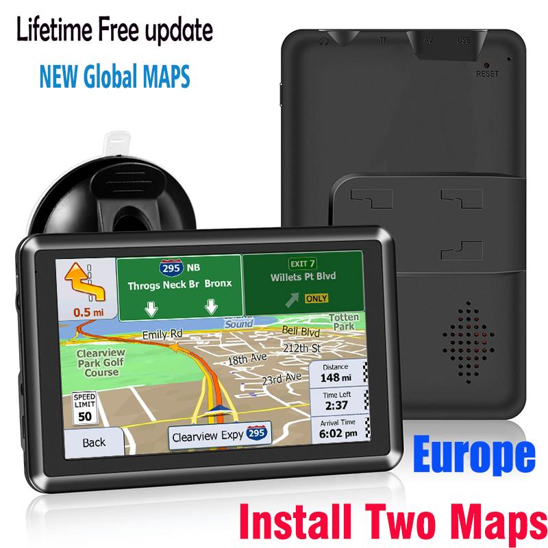 weekjooy 5 inch gps navigation for car  truck accessories tools free update two maps 2024 8GB speed warning Voice broadcast  europe