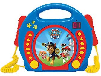 Lexibook PAW Patrol hjälpare på fyra tassar Chase CD-spelare med 2 integrerade mikrofoner, programmerfunktion, hörlursuttag, för barn, AC-drift eller batteri, blå/röd, RCDK100PA