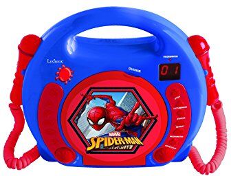 Lexibook Marvel Spider-Man Peter Parker CD-spelare med 2 leksakmikrofoner, hörlursuttag. Batteridriven, blå/röd, RCDK100SP