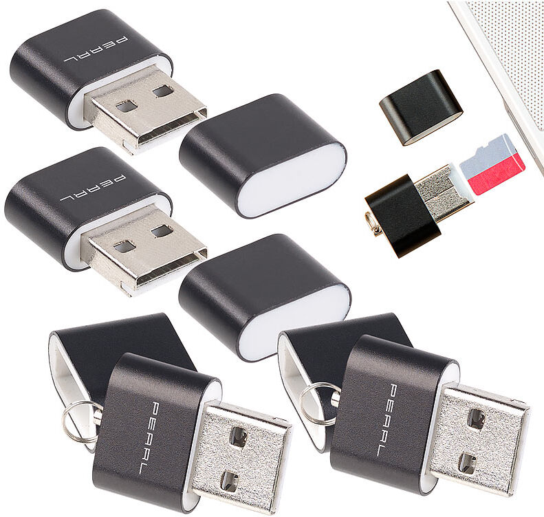 Pearl 4er Pack Mini-Cardreader für microSD(HC/XC)-Karten bis 128 GB & USB