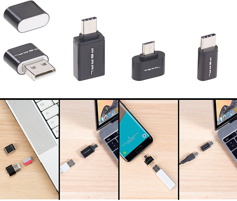 Pearl microSD-Kartenleser & USB-OTG-Adapter-Set für Micro-USB & USB Typ C