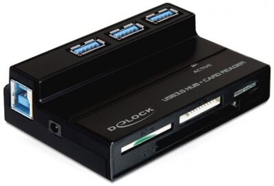 DeLock 91721 - USB 3.0 Card Reader All in 1 + 3 Port USB 3.0 Hub