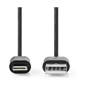 Nedis Lightning Kabel - USB 2.0 - Apple Lightning 8-Pin - USB-A Stecker - 480 Mbps - Vernickelt - 1.00 m - Rund - PVC - Schwarz - Box Nedis
