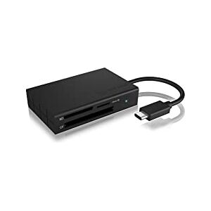 ICY BOX IB-CR401-C3 USB 3.0 Type-C Kartenleser für CF, SD und microSD Speicherkarten, SD 4.0/UHS-II, Aluminium, integriertes Kabel, schwarz