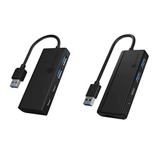 ICY BOX USB 3.0 Hub Type-A zu 2X Type-A USB Anschlüssen & USB 3.0 Hub mit Kartenleser (SD, microSD) und 3 USB 3.0 Ports (1 USB-C, 2 USB-A), integriertes Kabel, Schwarz