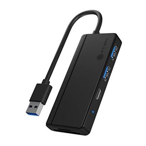 ICY BOX USB 3.0 Hub mit Kartenleser (SD, microSD) und 3 USB 3.0 Ports (1 USB-C, 2 USB-A), integriertes Kabel, Schwarz