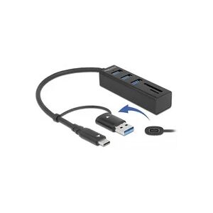 Delock 3 Port USB 3.2 Gen 1 Hub + SD und Micro SD Card Reader mit USB Type-C oder USB Typ-A Anschluss, USB-Hub