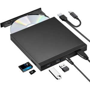 NÖRDIC Bærbar CD-brænder og afspiller og USB-hub med SD/TD-kortlæser