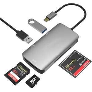 NÖRDIC 1 til 5 USB-C adapter SD / TF og CF kortlæser med 2xUSB3.0 op til 5 Gbps