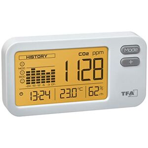 TFA Dostmann CO2-Monitor AIRCO2NTROL Coach, 31.5009, mit 24-Stunden Grafik, Anzeige von Uhrzeit, Temperatur, Luftfeuchtigkeit, inklusive Micro-USB Kabel, C02 Konzentration, Dual Beam Sensor, weiß