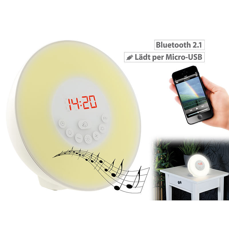 auvisio Wake-up-LED-Radiowecker mit Bluetooth & Sonnenaufgangs-Simulation