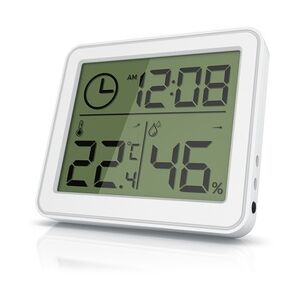 BEARWARE - Thermometer Hygrometer - Temperatur und Luftfeuchtigkeit - Uhrzeit - gut ablesbare LCD-Anzeige - Magnethalter, Aufhängeöse und Standfuß