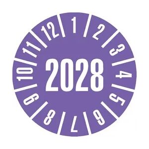 Dreifke® Prüfplakette 2028, violett, Folie, ablösbar, Ø 25mm, 105 Stk.