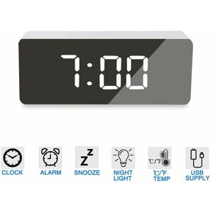 MINKUROW Led Wecker Reise Digitaler Wecker Spiegelwecker mit led Display Bester Schminkspiegel mit Dimmer, Snooze, Temperaturfunktion für Home Office, Reisen