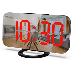 MINKUROW Digitaler Wecker, LED-Spiegeluhr, Snooze, Dimmbares Nachtlicht, 2 USB-Ladeanschlüsse, Desktop-Wecker für Schlafzimmerdekoration (Schwarz Rot)