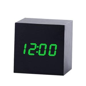 shopnbutik Multicolor Sounds Control Wooden Clock Modern Digital LED Desk Alarm Clock Thermometer Timer Black Green