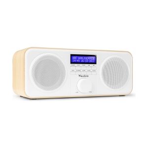 DAB Radio 'God lyd i kompakt design' DAB/DAB+/FM/Vækkeur, Nydelig Træ med hvid f