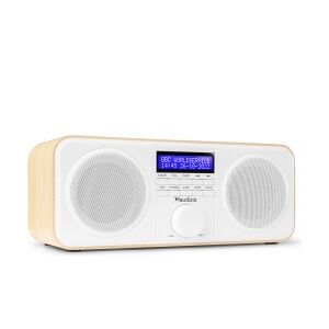 DAB Radio 'God lyd i kompakt design' DAB/DAB+/FM/Vækkeur, Nydelig Træ med hvid f