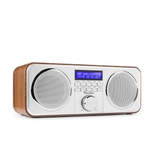 DAB Radio 'God lyd i kompakt design' DAB/DAB+/FM/Vækkeur, Nydelig træ med sølv f