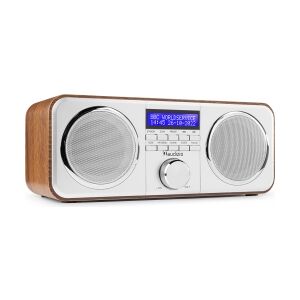 DAB Radio 'God lyd i kompakt design' DAB/DAB+/FM/Vækkeur, Nydelig træ med sølv f