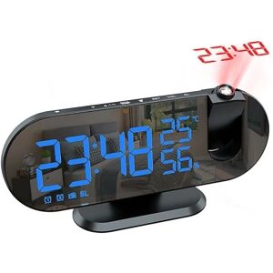 YANGFEIYU Projektor ur med radio - Digitalt ur - USB clock radio med dobbelte alarmer og LED spejl display - 180 drejelig blue